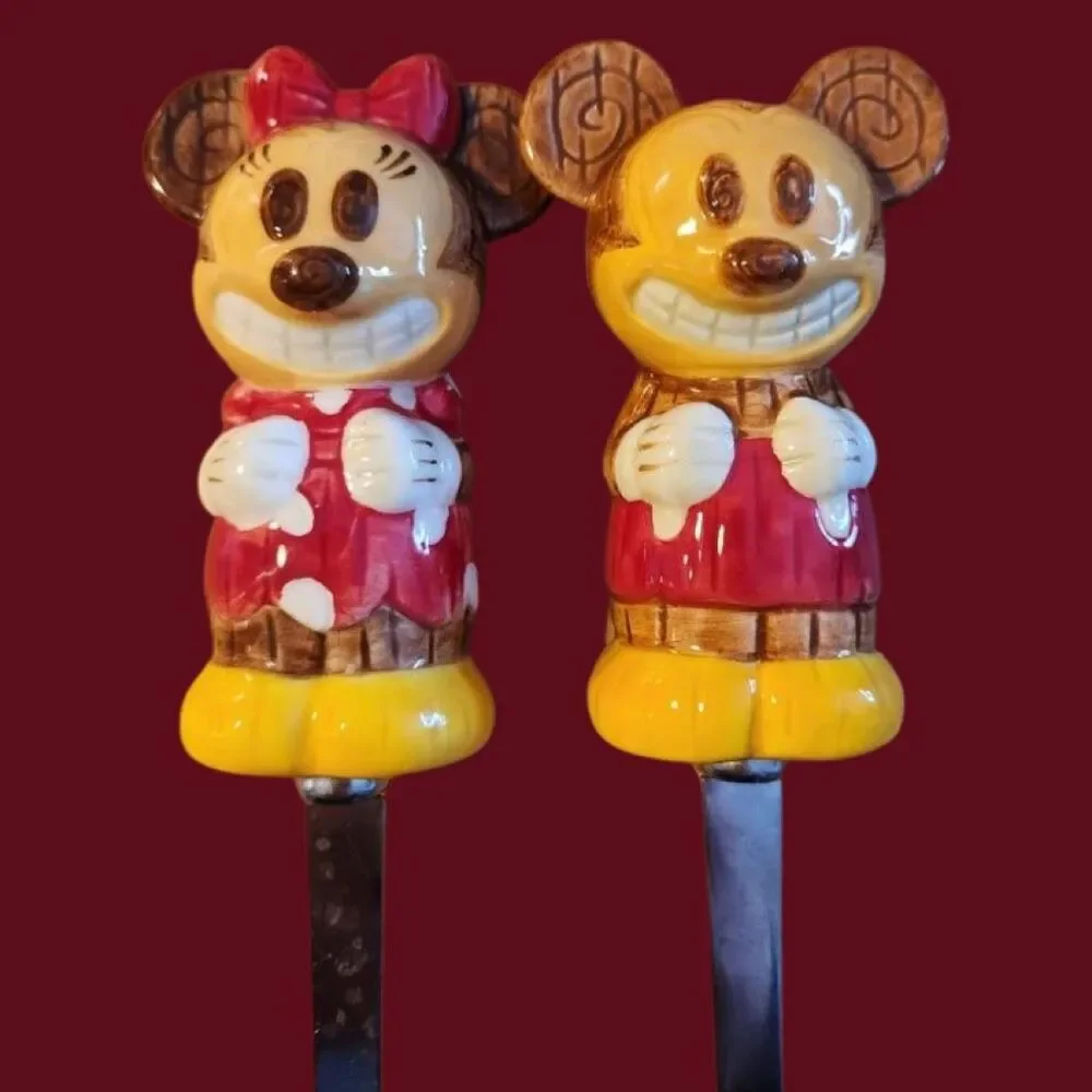 Disney Store Tiki Kingdom Mickey Minnie Mouse Serving Stainless Fork & Spoon Set